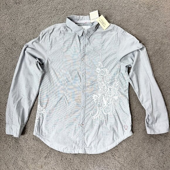 Guess Other - Guess Embroidered Men's Shirt - NWT - 100% Cotton - Western - Illusion Blue